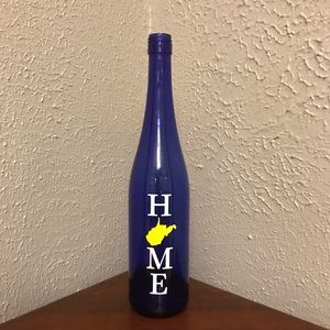 West Virginia HOME Re-Purposed Blue Wine Bottle